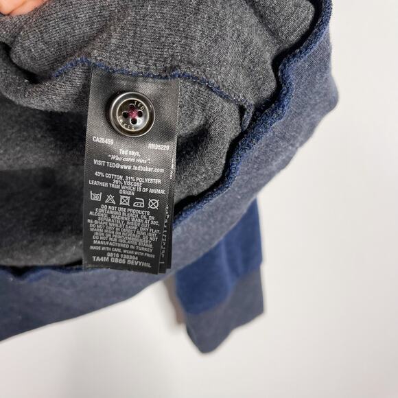 Ted Baker Mens 3 M Navy Blue Bevyhil Quarter Zip Pullover Sweater Cotton Leather - Picture 6 of 9
